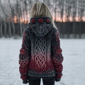 Women's Vintage Celtic Knot Jacquard Gradient Hooded Aran Sweater artswardrobe