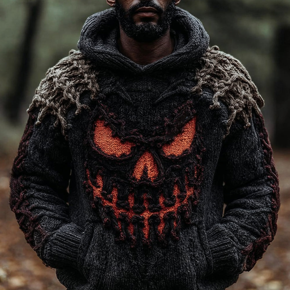Halloween Devil Smiling Face Knitted Hooded Sweater artswardrobe