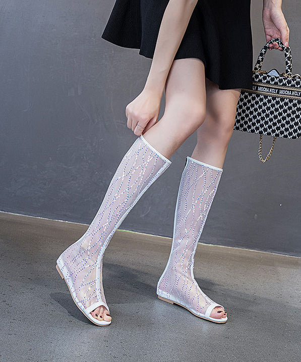 Black Sequins Breathable Tulle High Boots