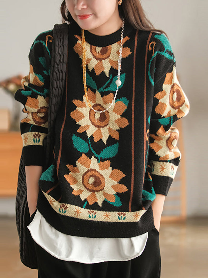Knitted O Neck Long Sleeve Sweater