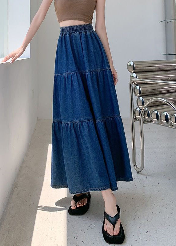 Loose Blue Elastic Waist Denim Skirt Summer