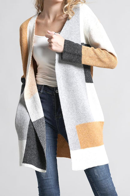 Knit Multi Color Long Sleeve Cardigan - Navy