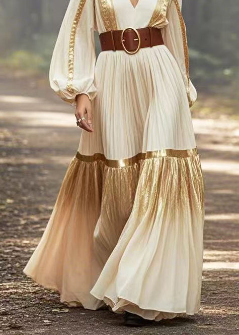 Diy Apricot Cinched Patchwork Gradient Color Party Dress Spring
