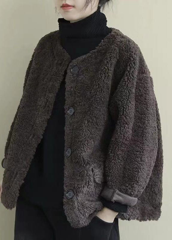 Coffee Loose Pockets Button Fall Long Sleeve Coat