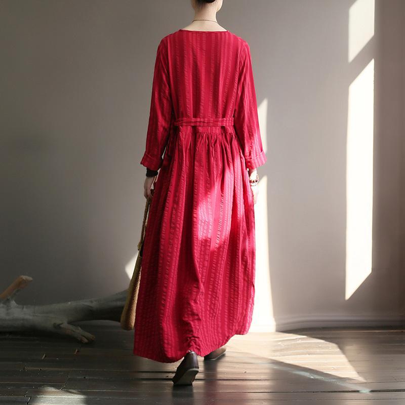 Retro V-neck Striped Loose Dress
