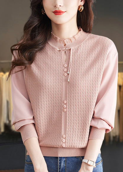 Mulberry Ruffled Patchwork Knit Sweater Tops Spring