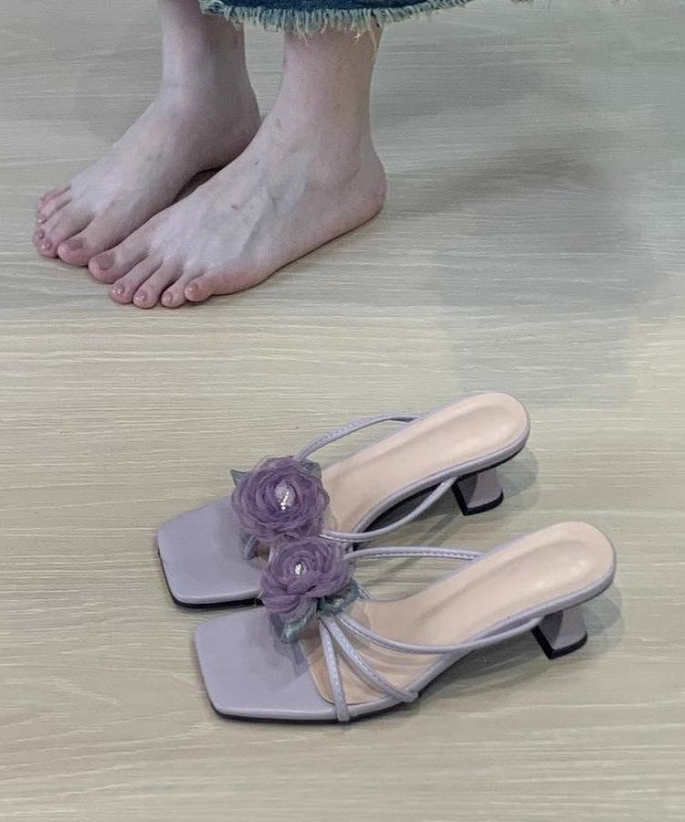 Purple Stylish Splicing Chunky Heel Slide Sandals