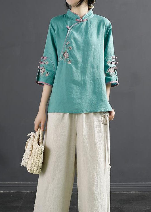 Classy Blue Embroidered Patchwork Top Half Sleeve