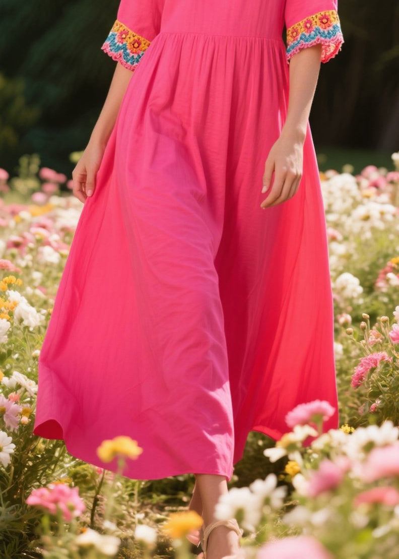 Rose Oversized Patchwork Cotton Dresses Half Sleeve