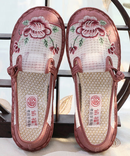 Comfortable Red Flats Cotton Fabric Splicing Embroideried