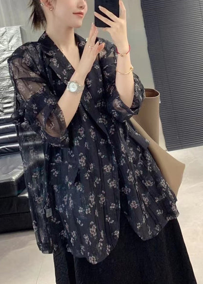 Simple Black Oversized Print Chiffon Upf 50+ Coat Jacket Spring