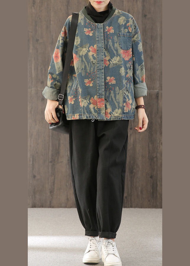 Retro Print Button Fall Denim Coat