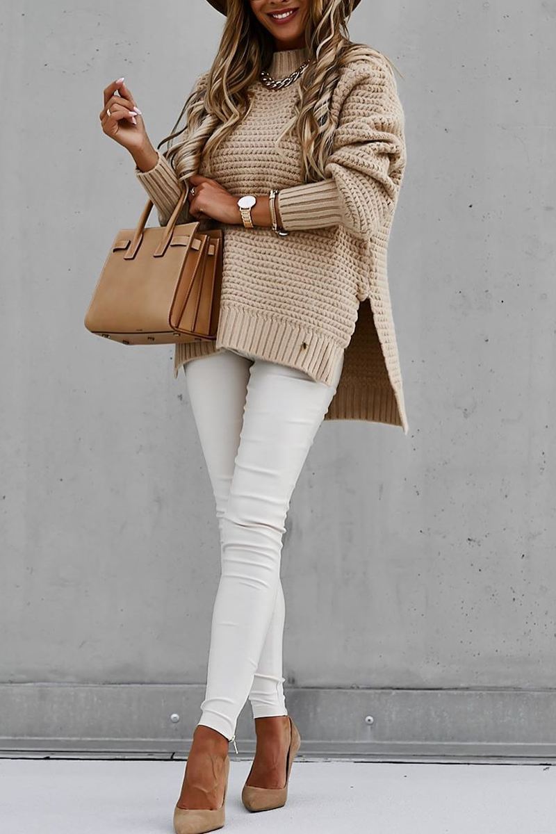 Round Neck Side Slit Sweater