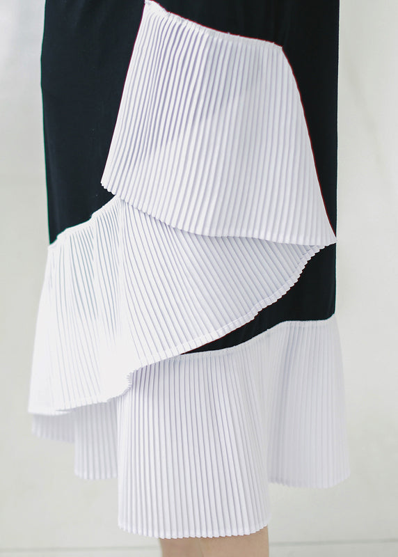 Natural Black Cotton Long Shirts Sweets Photography Patchwork Asymmetric Daily Summer Dress
