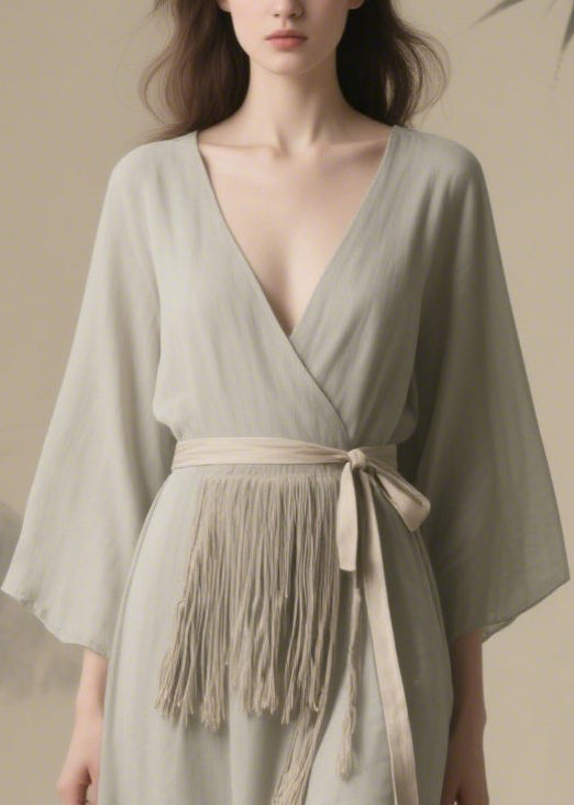 Grey Tasseled Chiffon Tunic Dresses Summer