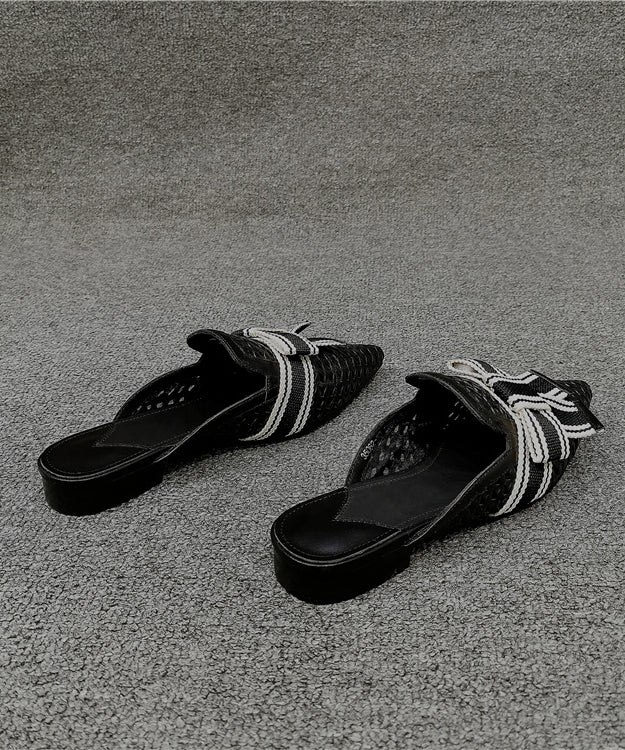 Black Bow Splicing Slide Sandals Pointed Toe