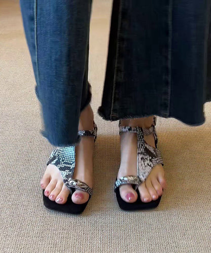 Black Faux Leather Flip Flops Flat Sandals Splicing