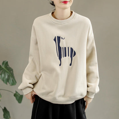 Winter Cotton Furred Embroidery Loose Sweater