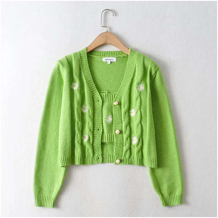 Flower Embroidery Short Loose Cardigan Top Coat 7212