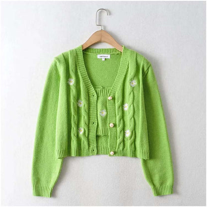 Flower Embroidery Short Loose Cardigan Top Coat 7212