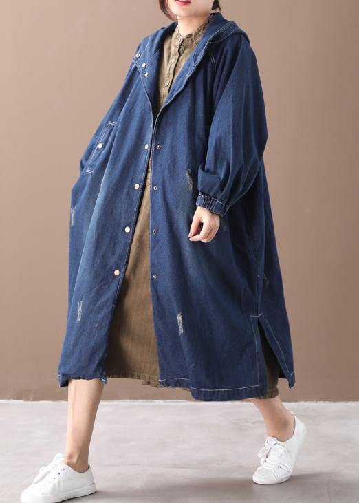 Natural Hooded Hole Outfit Denim Blue Silhouette Coats