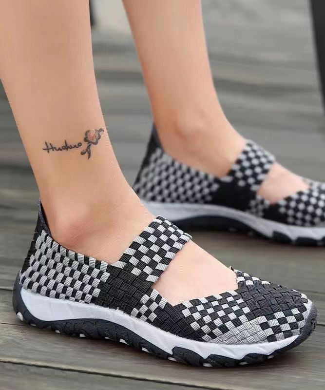 Purple Knit Fabric Handmade Splicing Flat Shoes for