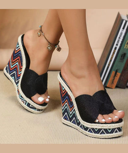 Wedge Heels Champagne Slide Sandals Peep Toe