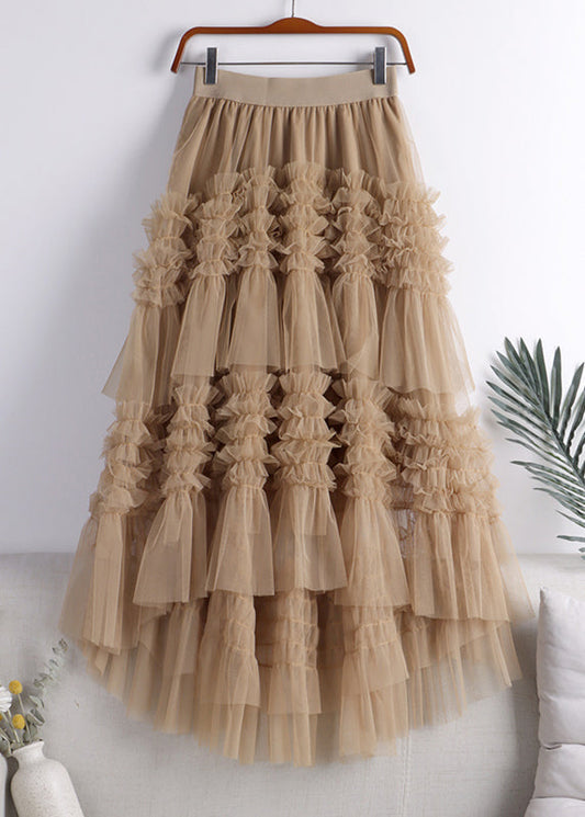 Art Khaki Low High Design Tulle Skirt Spring
