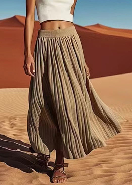 Grey Elastic Waist Cotton Pleated Skirt Summer