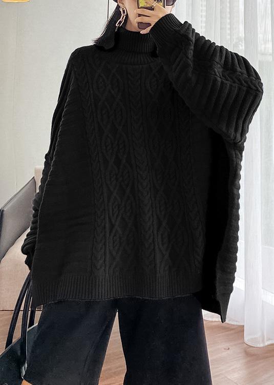 Oversized Blue Sweater Blouse High Neck Thick Knit Sweat Tops