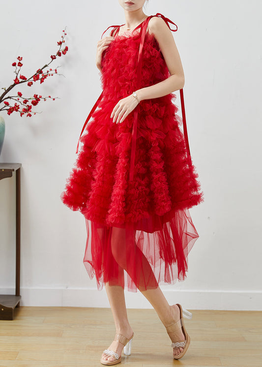 Red Ruffled Tulle Mini Dresses Summer