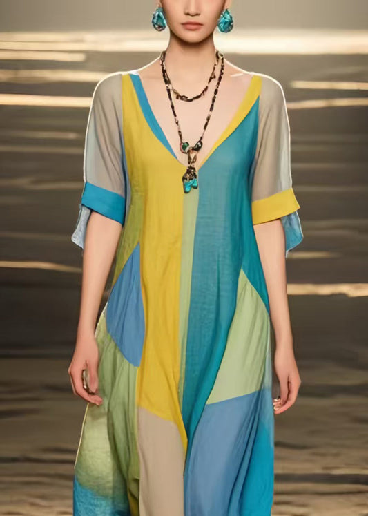 Multicolour Applique Asymmetrical Design Cotton Sundress Summer