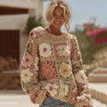 Women's Boho Classic Grandma Check Crochet Floral Sweater artswardrobe