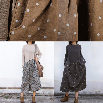 Cozy Brown Sweater Wardrobes Quotes O Neck Tunic Patchwork Knitwear