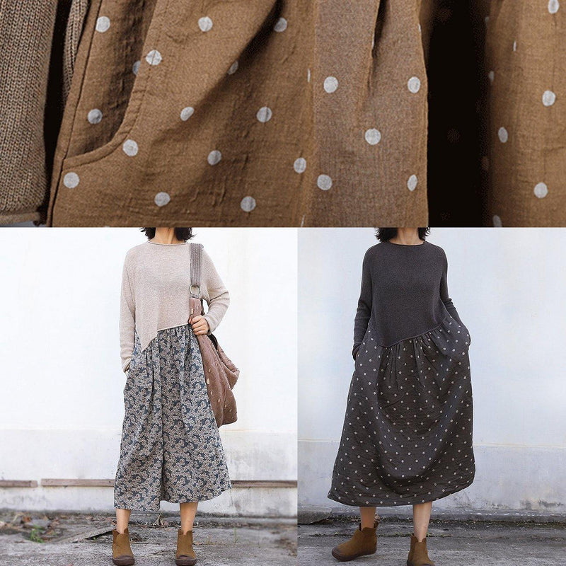 Cozy Brown Sweater Wardrobes Quotes O Neck Tunic Patchwork Knitwear