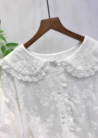 Blue Embroidered Cotton Shirt Top Fall