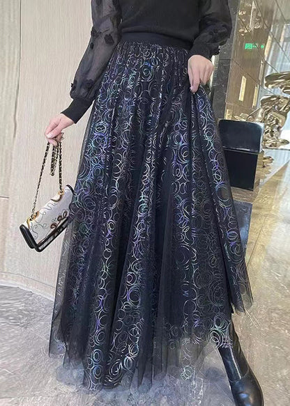 New Apricot Wrinkled Print High Waist Tulle Skirts Summer