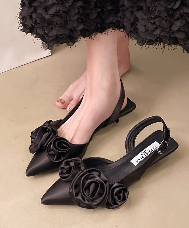 French White Satin Sandals Splicing Pointed Toe