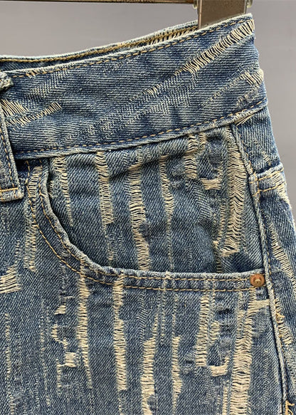 Denim Blue Pockets Patchwork High Waist Cotton a Line Skirt