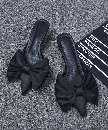 Black High Heel Bow Splicing Slide Sandals Pointed Toe
