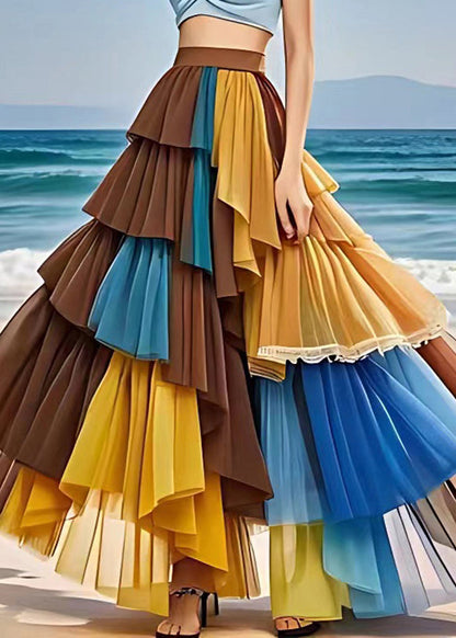 Multi Elastic Waist Chiffon Maxi Skirts