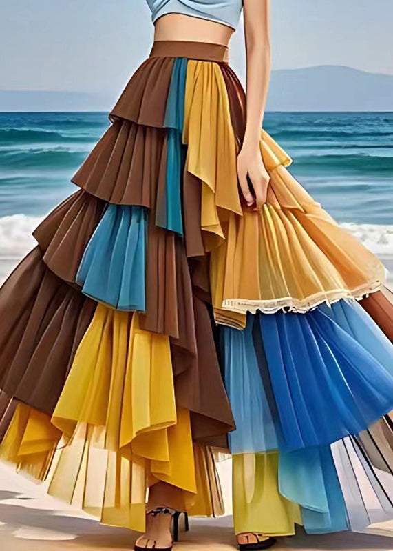Multi Elastic Waist Chiffon Maxi Skirts