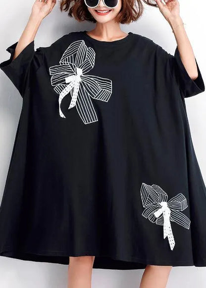 Black Embroidery Cotton Big Hem Shift Summer Dresses