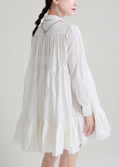 Style White Peter Pan Collar Patchwork Wrinkled Cotton Shirt Fall