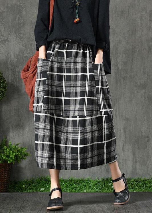 Black Plaid Pockets Patchwork a Line Fall Skirts