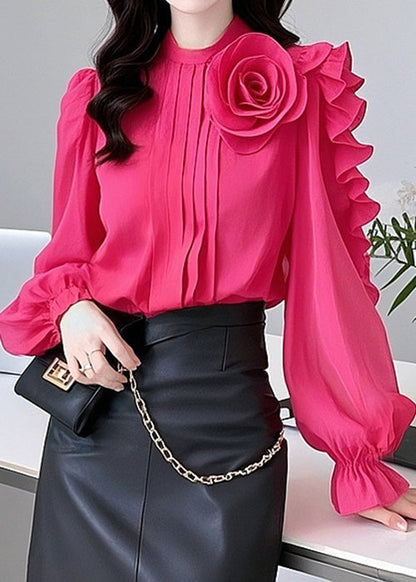 Rose Ruffled Cotton Blouses Fall
