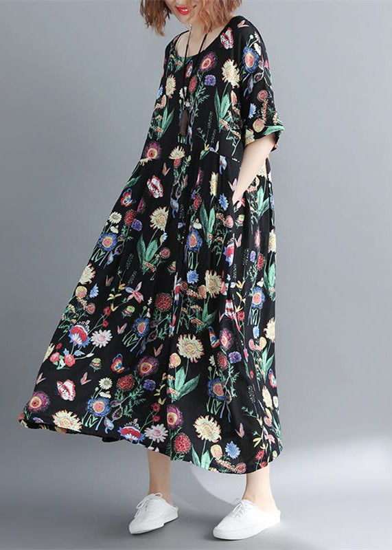 Baggy Cotton Blended Maxi Dress Oversize O Neck Caftans Boutique Baggy Dresses Gown
