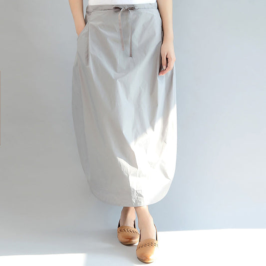 Light Gray Cotton Skirts Elastic Waist Maxi Skirts