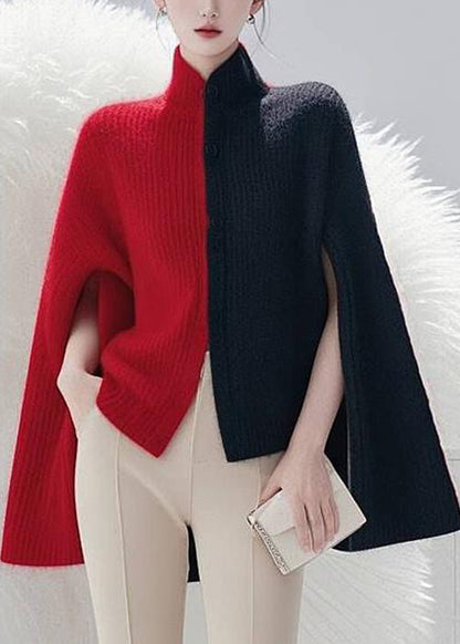 Colorblock Side Open Cozy Knit Cape Sweaters Spring