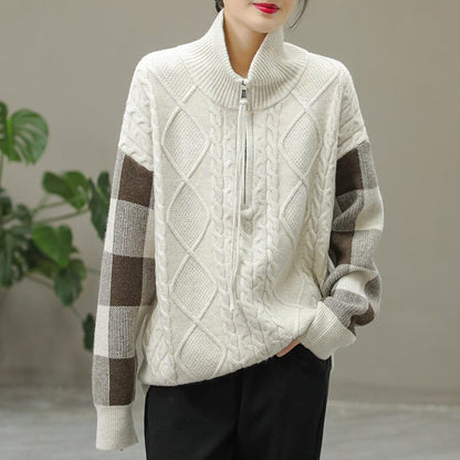 Winter Color Matching Zipper Sweater